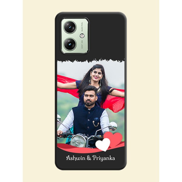 Pink Color Love Shaped Ribbon Design with Text on Space Black Custom Soft Matte Phone Back Cover - Motorola G64 5G Pink Color Love Shaped Ribbon Design with Text on Space Black Custom Soft Matte Phone Back Cover - Motorola G64 5G