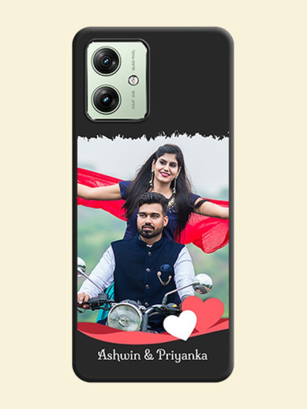 Pink Color Love Shaped Ribbon Design with Text on Space Black Custom Soft Matte Phone Back Cover - Motorola G64 5G