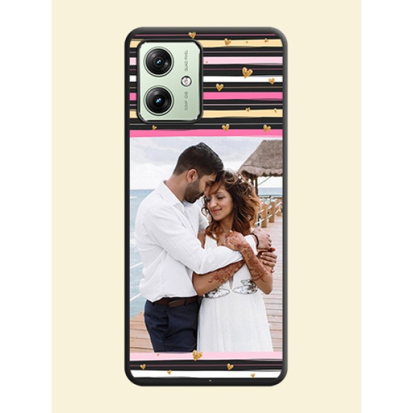 Multicolor Lines and Golden Love Symbols Design - Photo on Space Black Soft Matte Mobile Cover - Motorola G64 5G