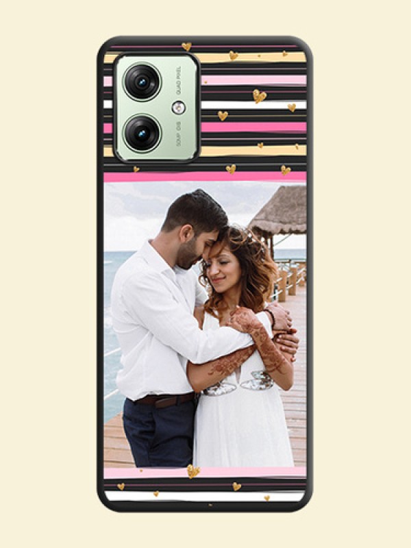 Multicolor Lines and Golden Love Symbols Design - Photo on Space Black Soft Matte Mobile Cover - Motorola G64 5G