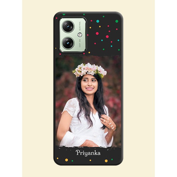 Multicolor Dotted Pattern with Text on Space Black Custom Soft Matte Phone Back Cover - Motorola G64 5G Multicolor Dotted Pattern with Text on Space Black Custom Soft Matte Phone Back Cover - Motorola G64 5G