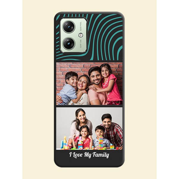 Wave Pattern with 2 Image Holder on Space Black Personalized Soft Matte Phone Covers - Motorola G64 5G Wave Pattern with 2 Image Holder on Space Black Personalized Soft Matte Phone Covers - Motorola G64 5G