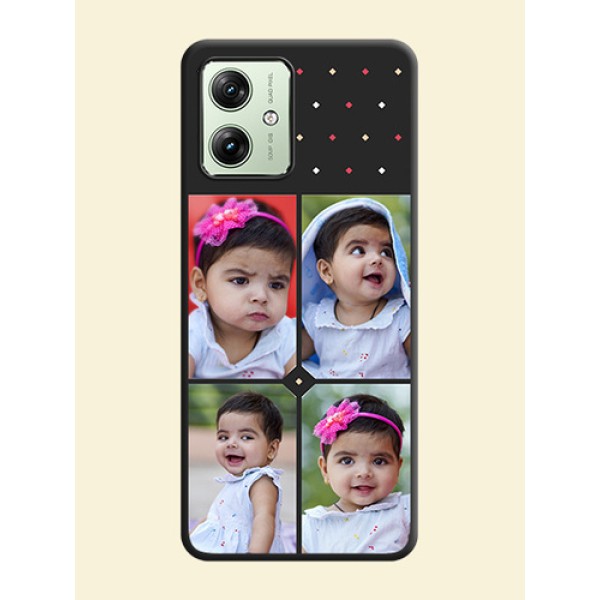 Multicolor Dotted Pattern with 4 Image Holder on Space Black Custom Soft Matte Phone Cases - Motorola G64 5G Multicolor Dotted Pattern with 4 Image Holder on Space Black Custom Soft Matte Phone Cases - Motorola G64 5G