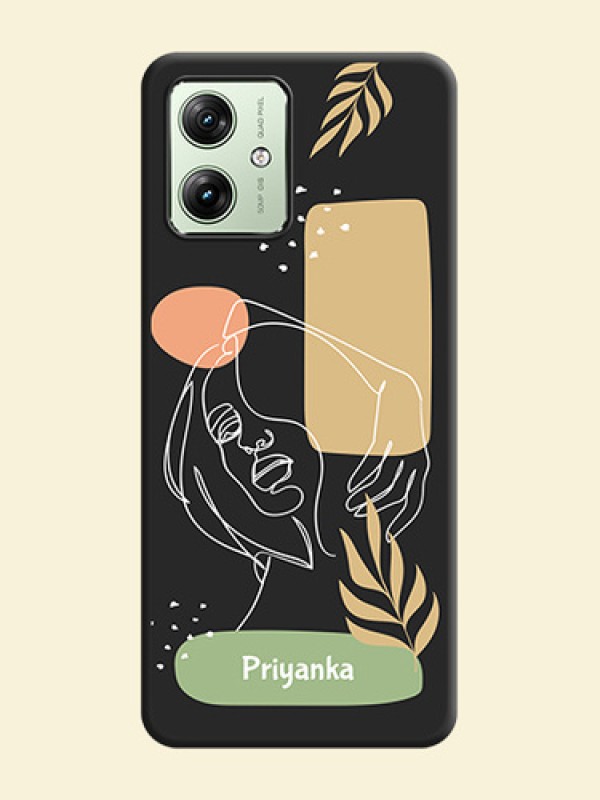 Custom Text With Line Art Of Women & Leaves Design On Space Black Personalized Soft Matte Phone Covers - Motorola G64 5G