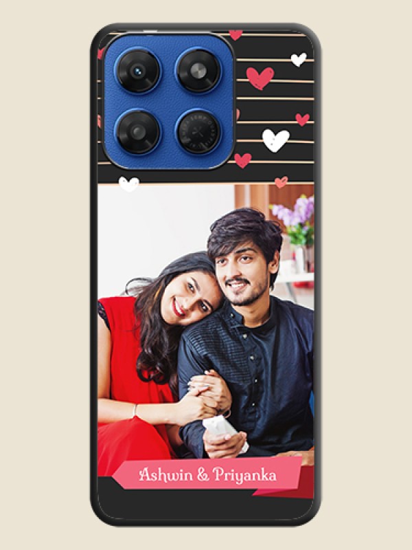 Love Pattern with Name on Pink Ribbon on Photo On Space Black Custom Soft Matte Mobile Back Cover - Motorola G77 Power 5G