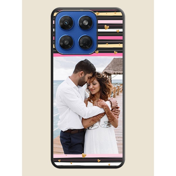 Multicolor Lines and Golden Love Symbols Design on Photo On Space Black Custom Soft Matte Mobile Back Cover - Motorola G77 Power 5G