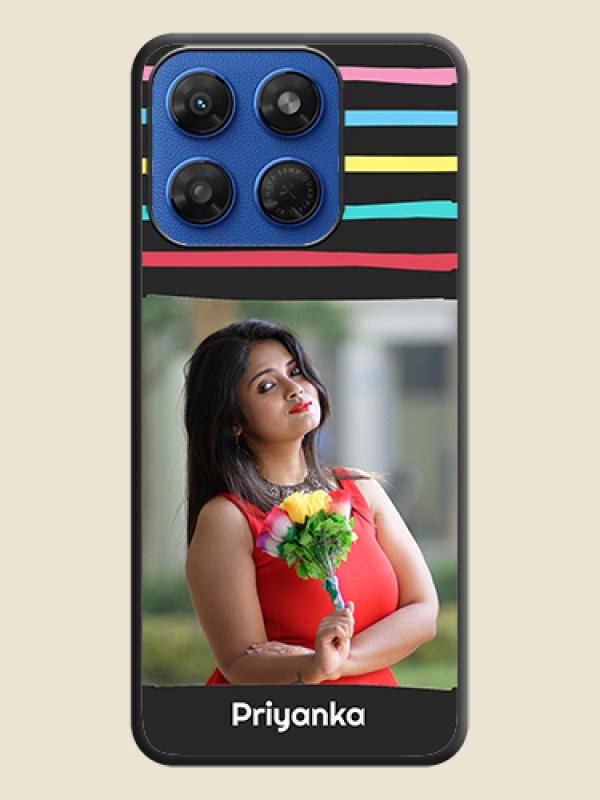 Multicolor Lines with Image On Space Black Custom Soft Matte Mobile Back Cover - Motorola G77 Power 5G