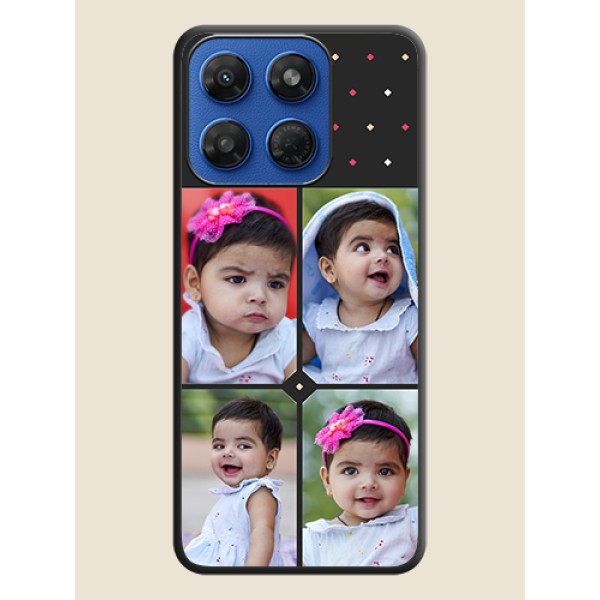 Multicolor Dotted Pattern with 4 Image Holder On Space Black Custom Soft Matte Mobile Back Cover - Motorola G77 Power 5G