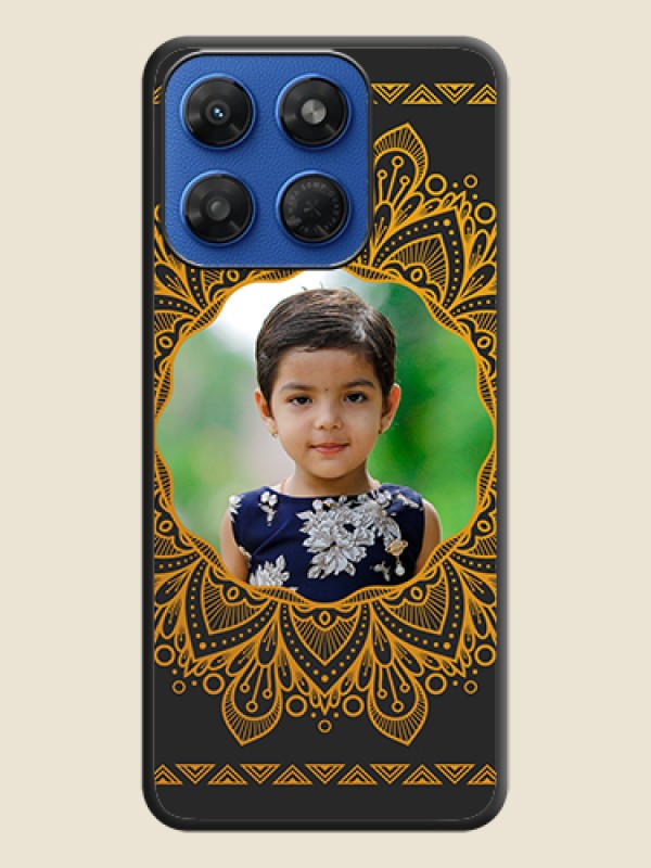 Round Image with Floral Design On Space Black Custom Soft Matte Mobile Back Cover - Motorola G77 Power 5G