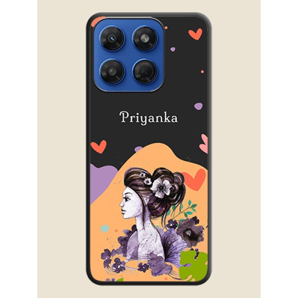 Namecase For Her With Fancy Lady Image On Space Black Custom Soft Matte Mobile Back Cover - Motorola G77 Power 5G