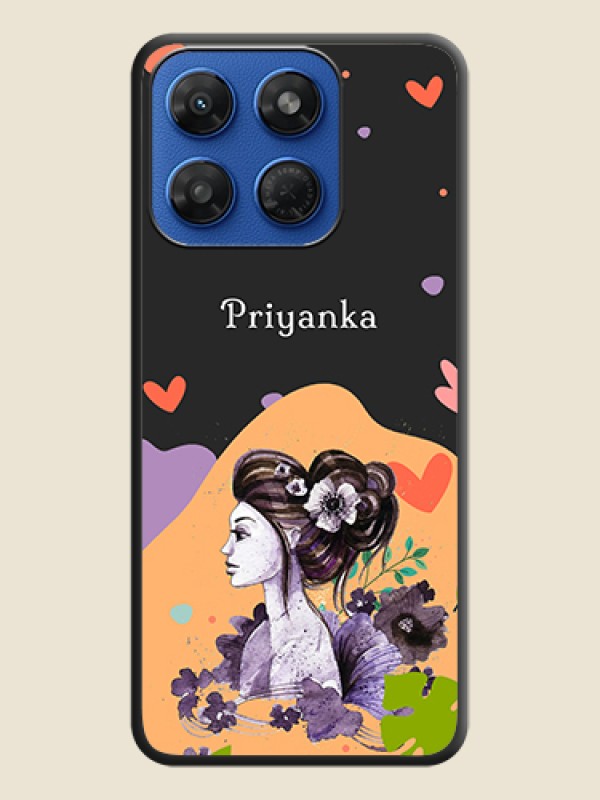 Namecase For Her With Fancy Lady Image On Space Black Custom Soft Matte Mobile Back Cover - Motorola G77 Power 5G