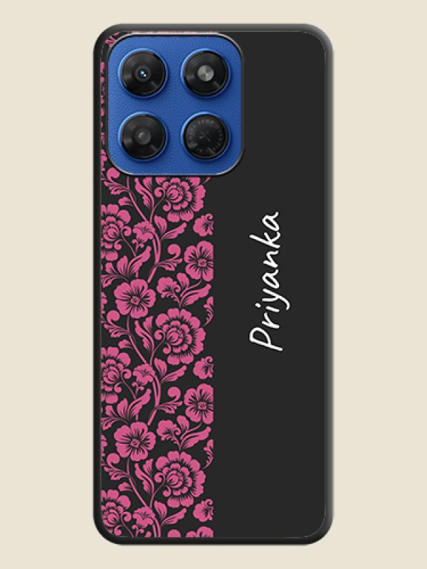 Pink Floral Pattern Design With Custom Text On Space Black Custom Soft Matte Mobile Back Cover - Motorola G77 Power 5G
