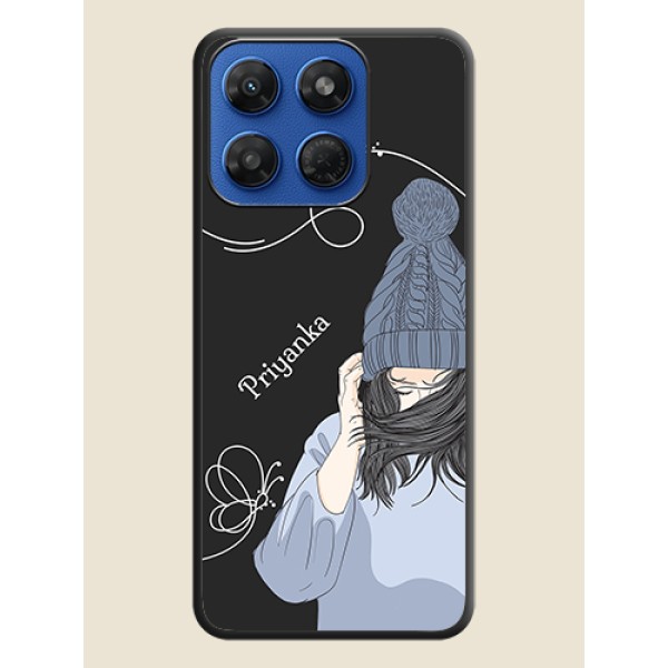 Girl With Blue Winter Outfiit Custom Text Design On Space Black Custom Soft Matte Mobile Back Cover - Motorola G77 Power 5G Girl With Blue Winter Outfiit Custom Text Design On Space Black Custom Soft Matte Mobile Back Cover - Motorola G77 Power 5G