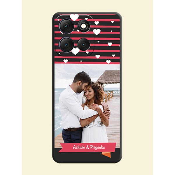 White Color Love Symbols with Pink Lines Pattern On Space Black Custom Soft Matte Mobile Back Cover - Motorola G86 Power 5G