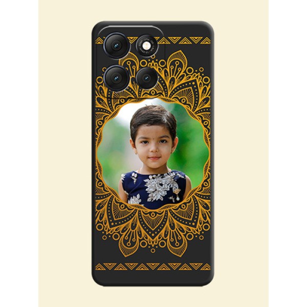 Round Image with Floral Design On Space Black Custom Soft Matte Mobile Back Cover - Motorola G86 Power 5G Round Image with Floral Design On Space Black Custom Soft Matte Mobile Back Cover - Motorola G86 Power 5G