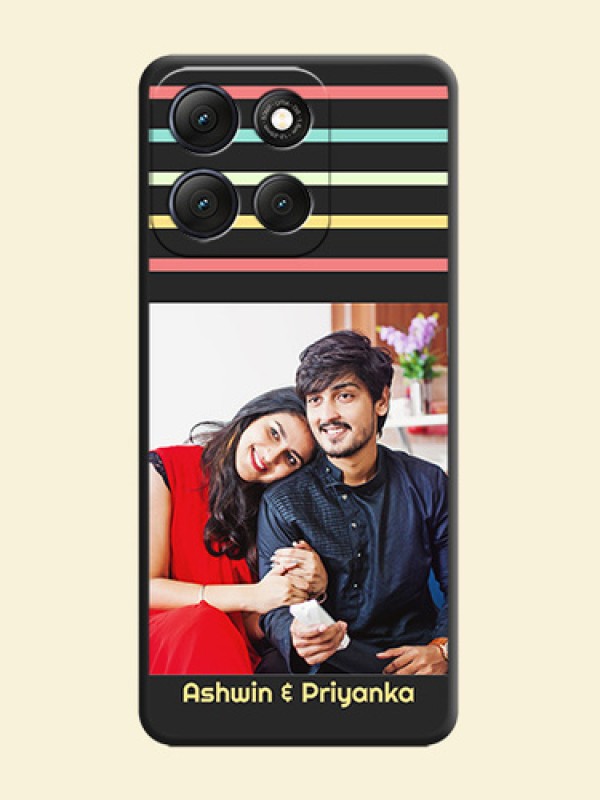 Color Stripes with Photo and Text on Photo On Space Black Custom Soft Matte Mobile Back Cover - Motorola G86 Power 5G