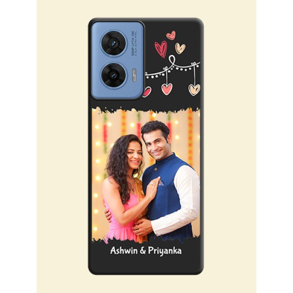 Pink Love Hangings with Name On Space Black Custom Soft Matte Mobile Back Cover - Motorola G96 5G Pink Love Hangings with Name On Space Black Custom Soft Matte Mobile Back Cover - Motorola G96 5G