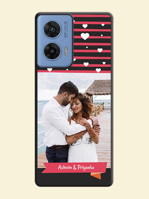 White Color Love Symbols with Pink Lines Pattern On Space Black Custom Soft Matte Mobile Back Cover - Motorola G96 5G