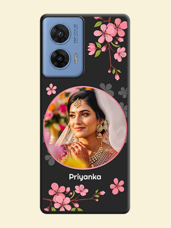 Round Image with Pink Color Floral Design on Photo On Space Black Custom Soft Matte Mobile Back Cover - Motorola G96 5G