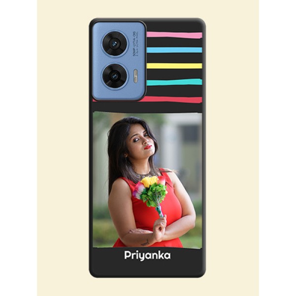 Multicolor Lines with Image On Space Black Custom Soft Matte Mobile Back Cover - Motorola G96 5G Multicolor Lines with Image On Space Black Custom Soft Matte Mobile Back Cover - Motorola G96 5G