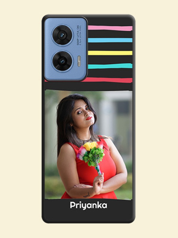 Multicolor Lines with Image On Space Black Custom Soft Matte Mobile Back Cover - Motorola G96 5G