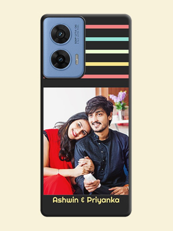 Color Stripes with Photo and Text on Photo On Space Black Custom Soft Matte Mobile Back Cover - Motorola G96 5G