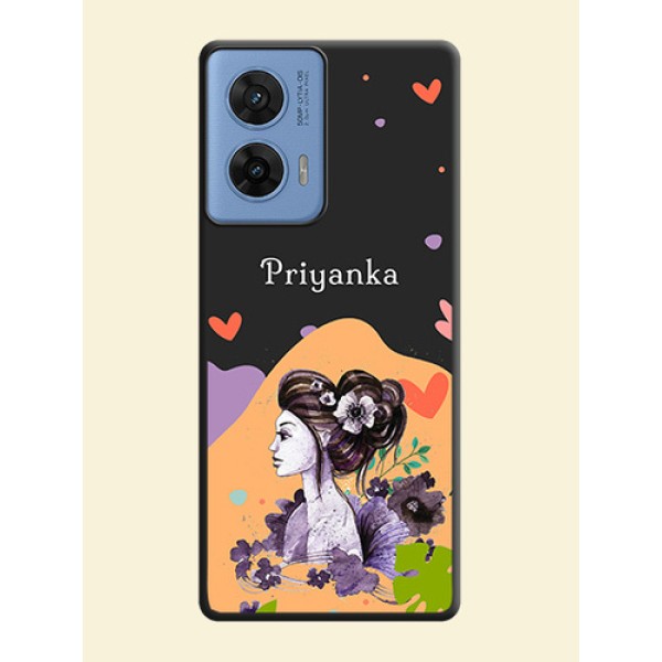 Namecase For Her With Fancy Lady Image On Space Black Custom Soft Matte Mobile Back Cover - Motorola G96 5G