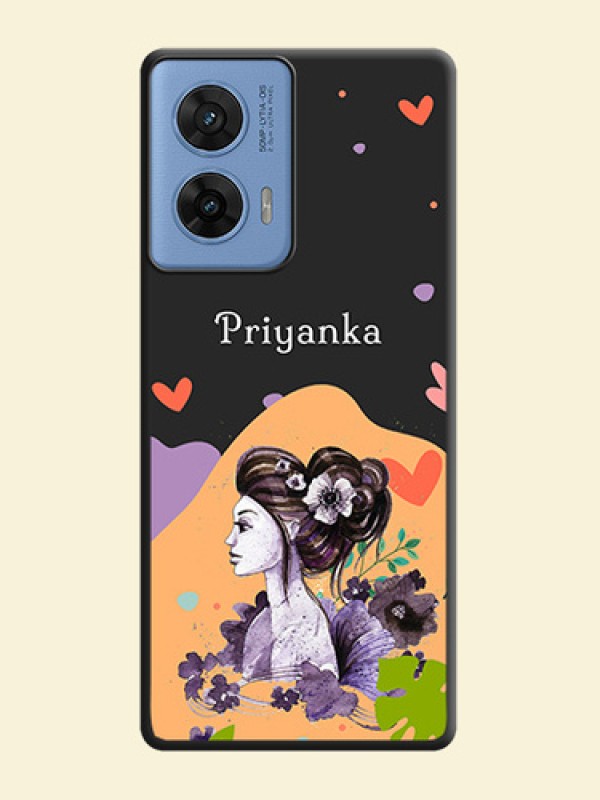 Namecase For Her With Fancy Lady Image On Space Black Custom Soft Matte Mobile Back Cover - Motorola G96 5G