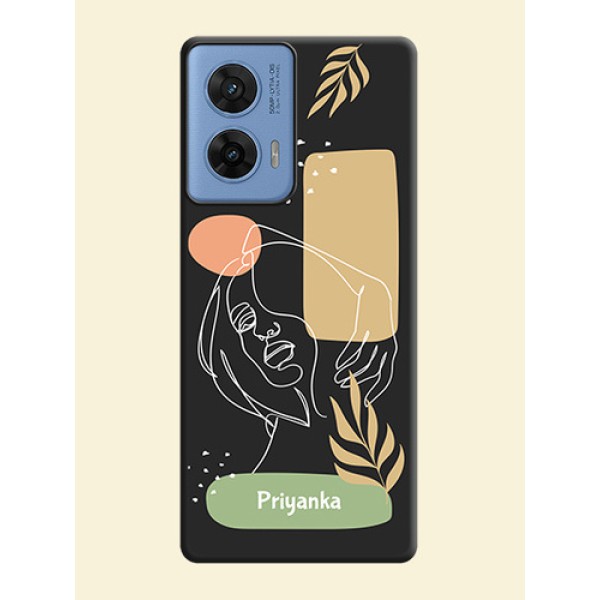 Custom Text With Line Art Of Women & Leaves Design On Space Black Custom Soft Matte Mobile Back Cover - Motorola G96 5G