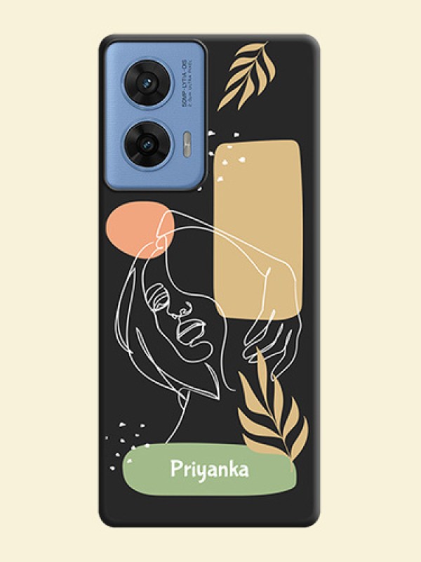 Custom Text With Line Art Of Women & Leaves Design On Space Black Custom Soft Matte Mobile Back Cover - Motorola G96 5G