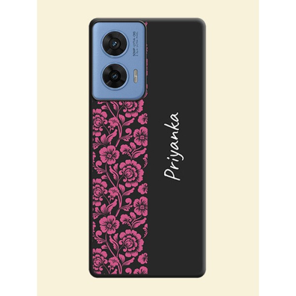 Pink Floral Pattern Design With Custom Text On Space Black Custom Soft Matte Mobile Back Cover - Motorola G96 5G Pink Floral Pattern Design With Custom Text On Space Black Custom Soft Matte Mobile Back Cover - Motorola G96 5G