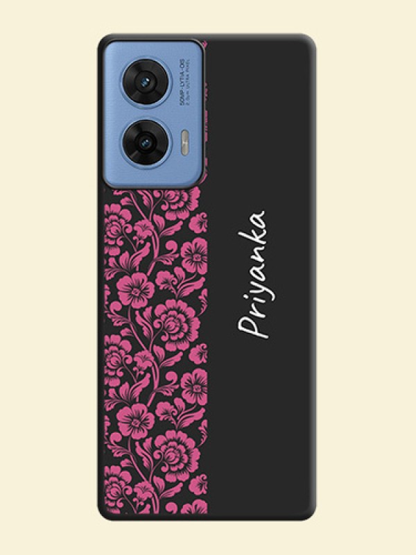 Pink Floral Pattern Design With Custom Text On Space Black Custom Soft Matte Mobile Back Cover - Motorola G96 5G