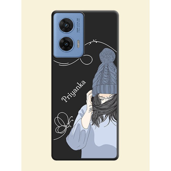 Girl With Blue Winter Outfiit Custom Text Design On Space Black Custom Soft Matte Mobile Back Cover - Motorola G96 5G Girl With Blue Winter Outfiit Custom Text Design On Space Black Custom Soft Matte Mobile Back Cover - Motorola G96 5G