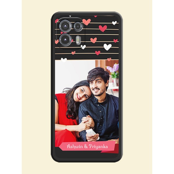 Love Pattern with Name on Pink Ribbon  on Photo on Space Black Soft Matte Back Cover - Moto Edge 20 Fusion 5G