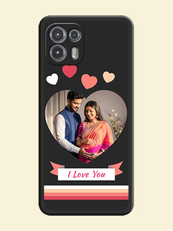 Love Shaped Photo with Colorful Stripes on Personalised Space Black Soft Matte Cases - Moto Edge 20 Fusion 5G