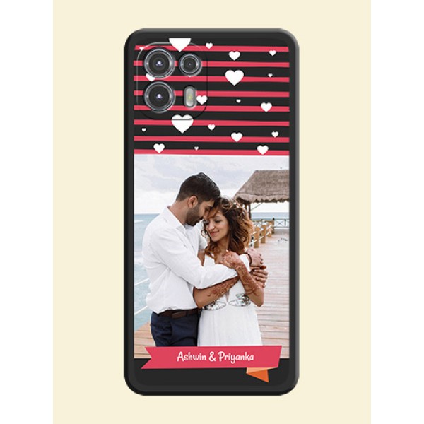White Color Love Symbols with Pink Lines Pattern on Space Black Custom Soft Matte Phone Cases - Moto Edge 20 Fusion 5G White Color Love Symbols with Pink Lines Pattern on Space Black Custom Soft Matte Phone Cases - Moto Edge 20 Fusion 5G