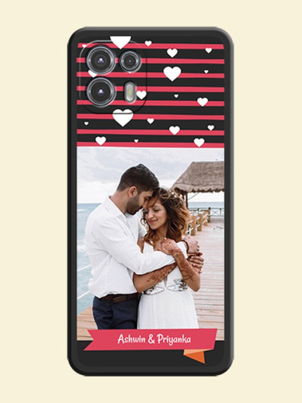 White Color Love Symbols with Pink Lines Pattern on Space Black Custom Soft Matte Phone Cases - Moto Edge 20 Fusion 5G