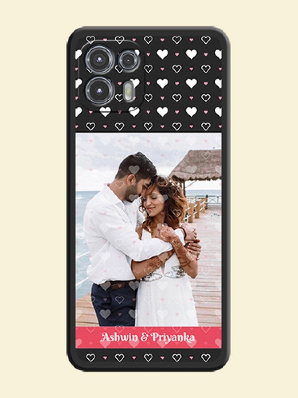 White Color Love Symbols with Text Design on Photo on Space Black Soft Matte Phone Cover - Moto Edge 20 Fusion 5G