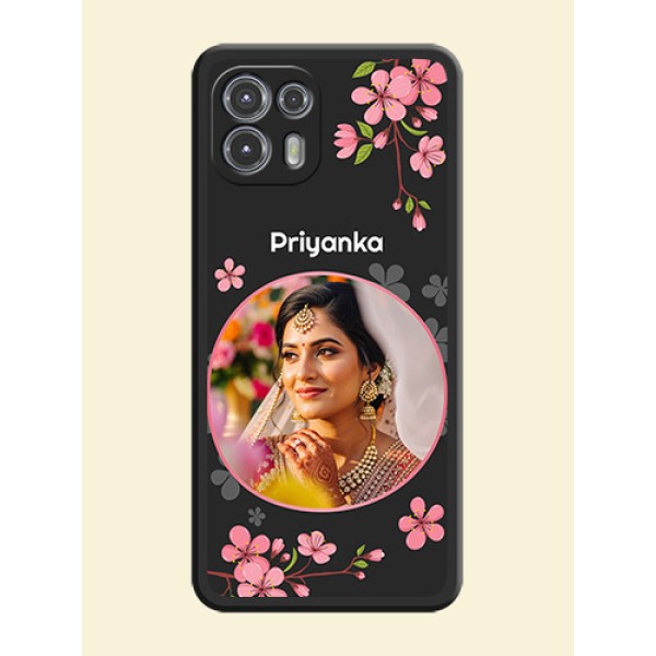 Round Image with Pink Color Floral Design on Photo on Space Black Soft Matte Back Cover - Moto Edge 20 Fusion 5G