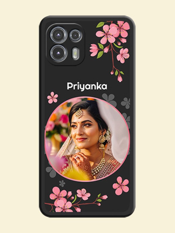 Round Image with Pink Color Floral Design on Photo on Space Black Soft Matte Back Cover - Moto Edge 20 Fusion 5G