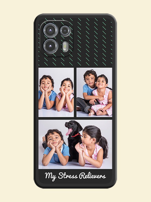 Cross Dotted Pattern with 2 Image Holder  on Personalised Space Black Soft Matte Cases - Moto Edge 20 Fusion 5G
