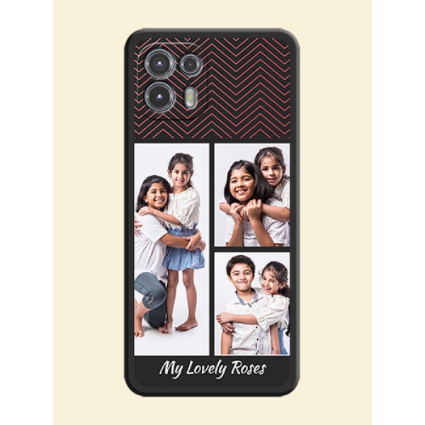 Wave Pattern with 3 Image Holder on Space Black Custom Soft Matte Back Cover - Moto Edge 20 Fusion 5G Wave Pattern with 3 Image Holder on Space Black Custom Soft Matte Back Cover - Moto Edge 20 Fusion 5G