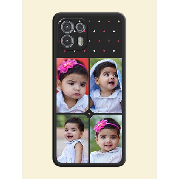 Multicolor Dotted Pattern with 4 Image Holder on Space Black Custom Soft Matte Phone Cases - Moto Edge 20 Fusion 5G Multicolor Dotted Pattern with 4 Image Holder on Space Black Custom Soft Matte Phone Cases - Moto Edge 20 Fusion 5G