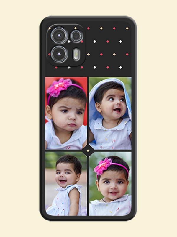 Multicolor Dotted Pattern with 4 Image Holder on Space Black Custom Soft Matte Phone Cases - Moto Edge 20 Fusion 5G