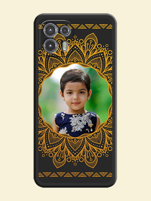 Round Image with Floral Design on Photo on Space Black Soft Matte Mobile Cover - Moto Edge 20 Fusion 5G