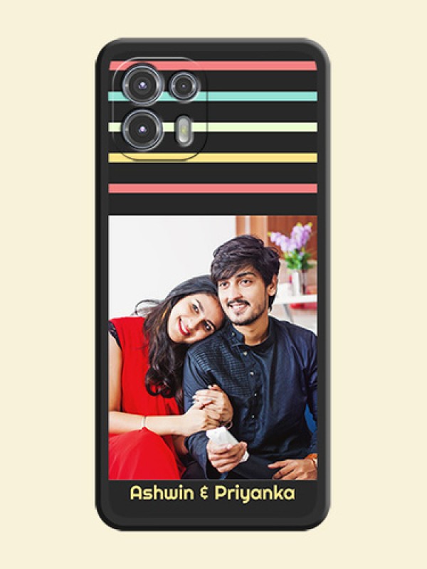 Color Stripes with Photo and Text on Photo on Space Black Soft Matte Mobile Case - Moto Edge 20 Fusion 5G