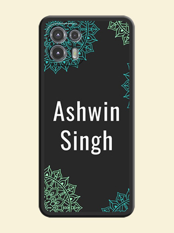 Your Name with Floral Design on Space Black Custom Soft Matte Back Cover - Moto Edge 20 Fusion 5G