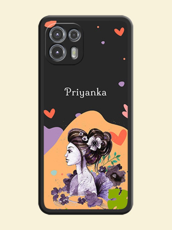 Namecase For Her With Fancy Lady Image On Space Black Personalized Soft Matte Phone Covers -Motorola Moto Edge 20 Fusion 5G