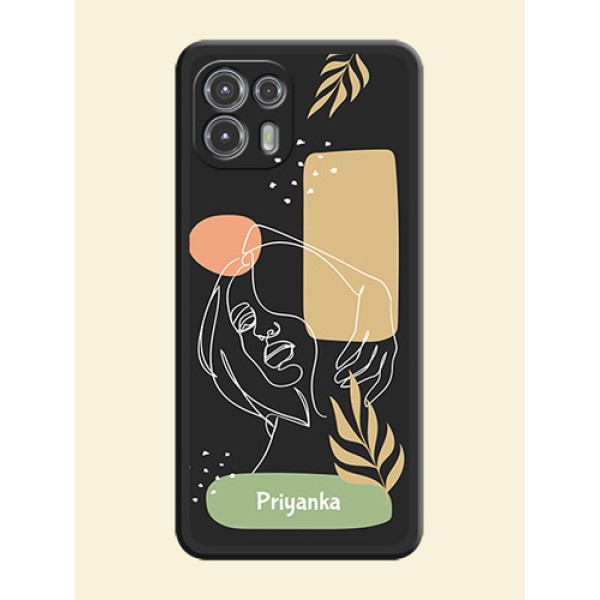 Custom Text With Line Art Of Women & Leaves Design On Space Black Personalized Soft Matte Phone Covers -Motorola Moto Edge 20 Fusion 5G Custom Text With Line Art Of Women & Leaves Design On Space Black Personalized Soft Matte Phone Covers -Motorola Moto Edge 20 Fusion 5G