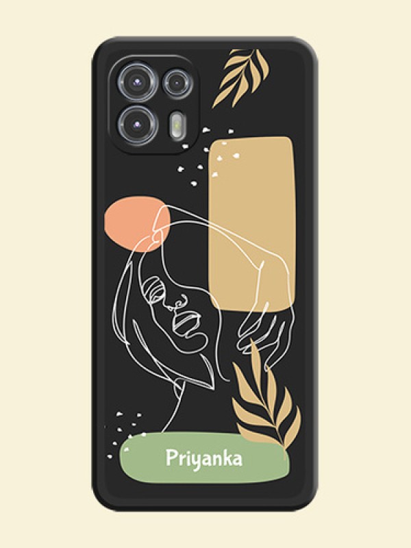 Custom Text With Line Art Of Women & Leaves Design On Space Black Personalized Soft Matte Phone Covers -Motorola Moto Edge 20 Fusion 5G
